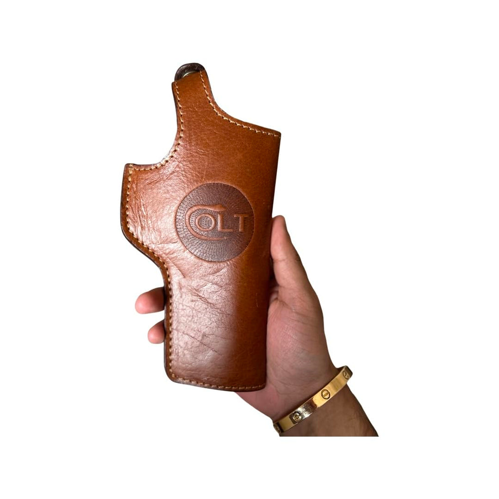 Stylish Holster Cover in Brown/Tan Leather for 9MM Pist.., Cover 45 Big Models, Malhotra, Ithaca, Colt Embossed