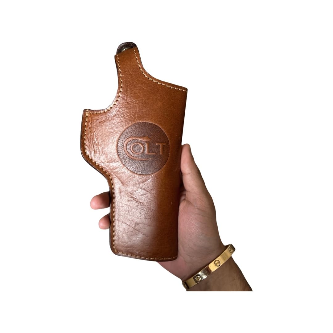 Stylish Holster Cover in Brown/Tan Leather for 9MM Pist.., Cover 45 Big Models, Malhotra, Ithaca, Colt Embossed
