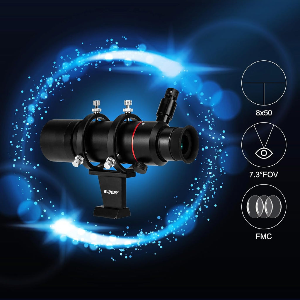 SVBONY SV208 Finder Scope, Straight-Through Corrected Image FMC Lens with Illuminated, 8x50 Finderscope for Astronomical Telescope
