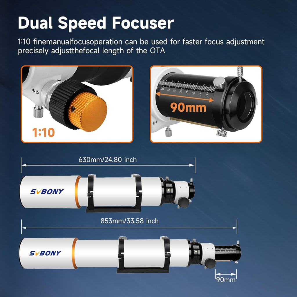 SVBONY SV503 Refractor Telescope, 102mm F7 Extra Low Dispersion Achromatic Refractor OTA, Dual-Speed Focuser, 90mm Back Focus, Telescope for Adults High Powered, for Deep Sky Planets Astrophotography