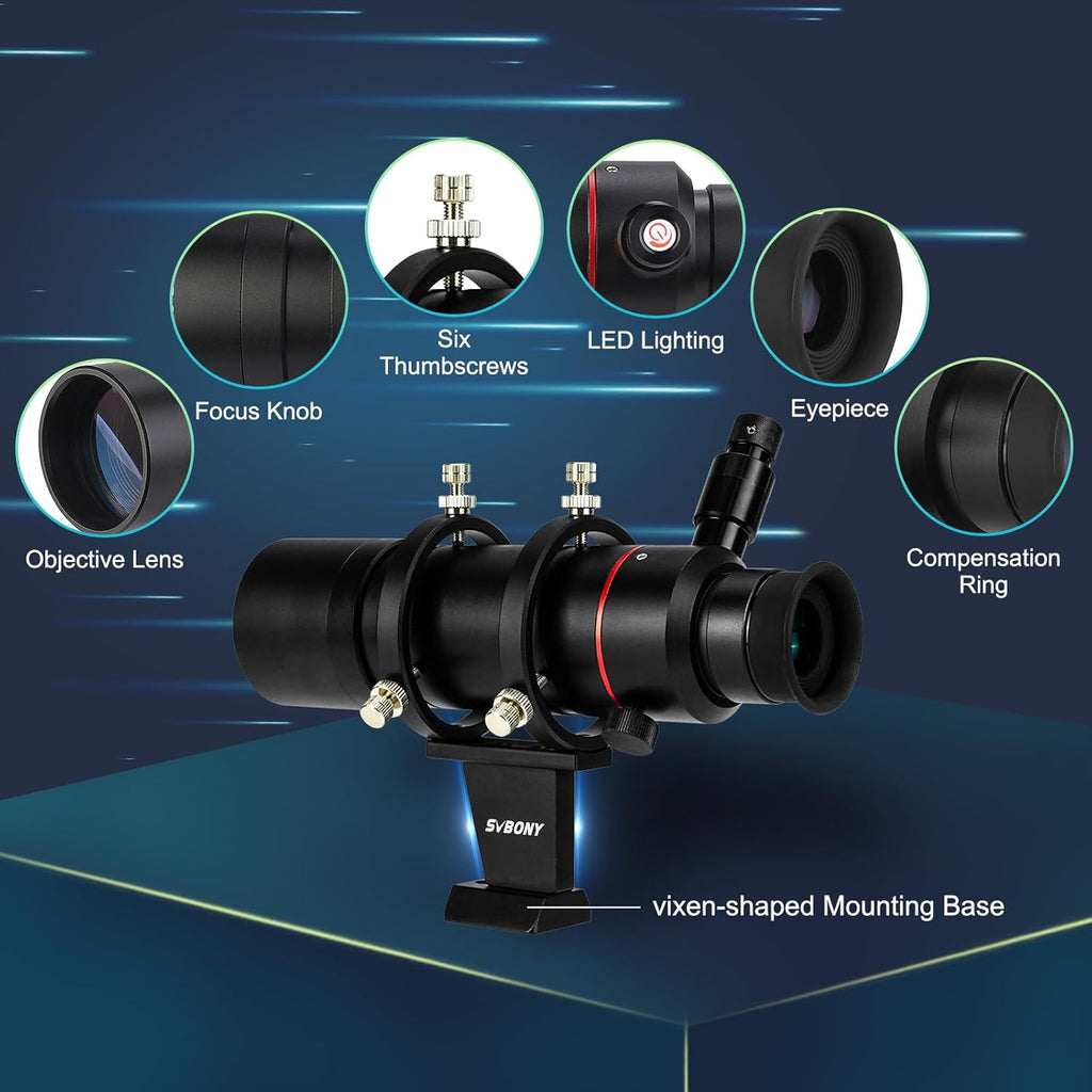 SVBONY SV208 Finder Scope, Straight-Through Corrected Image FMC Lens with Illuminated, 8x50 Finderscope for Astronomical Telescope