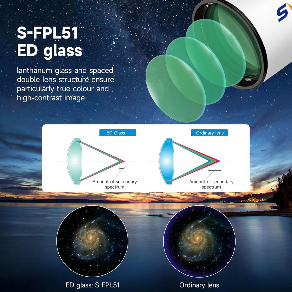 SVBONY SV503 Refractor Telescope, 102mm F7 Extra Low Dispersion Achromatic Refractor OTA, Dual-Speed Focuser, 90mm Back Focus, Telescope for Adults High Powered, for Deep Sky Planets Astrophotography