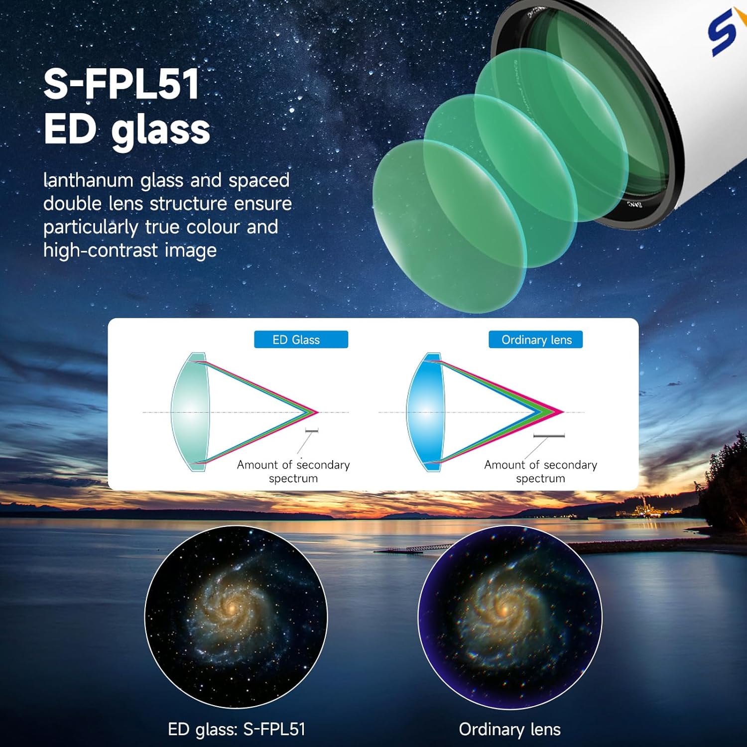 SVBONY SV503 Refractor Telescope, 102mm F7 Extra Low Dispersion Achromatic Refractor OTA, Dual-Speed Focuser, 90mm Back Focus, Telescope for Adults High Powered, for Deep Sky Planets Astrophotography