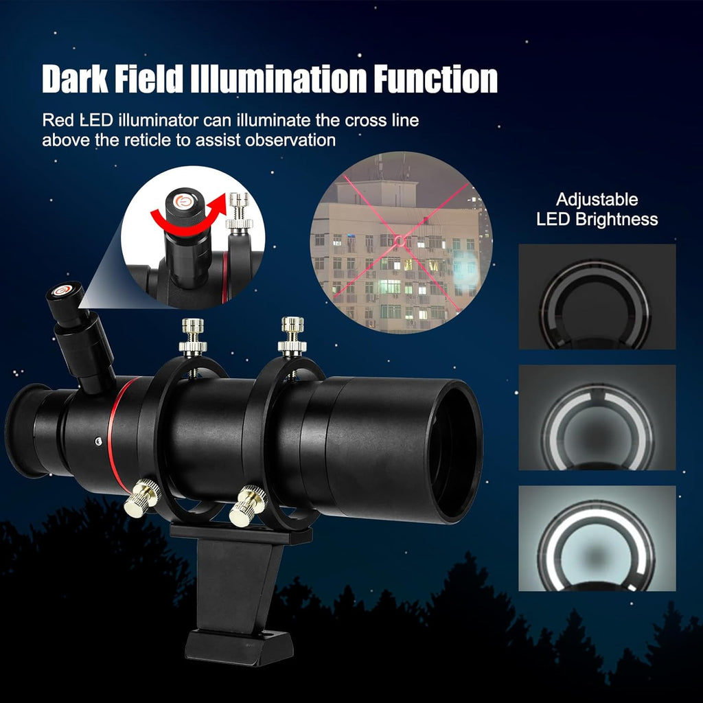 SVBONY SV208 Finder Scope, Straight-Through Corrected Image FMC Lens with Illuminated, 8x50 Finderscope for Astronomical Telescope