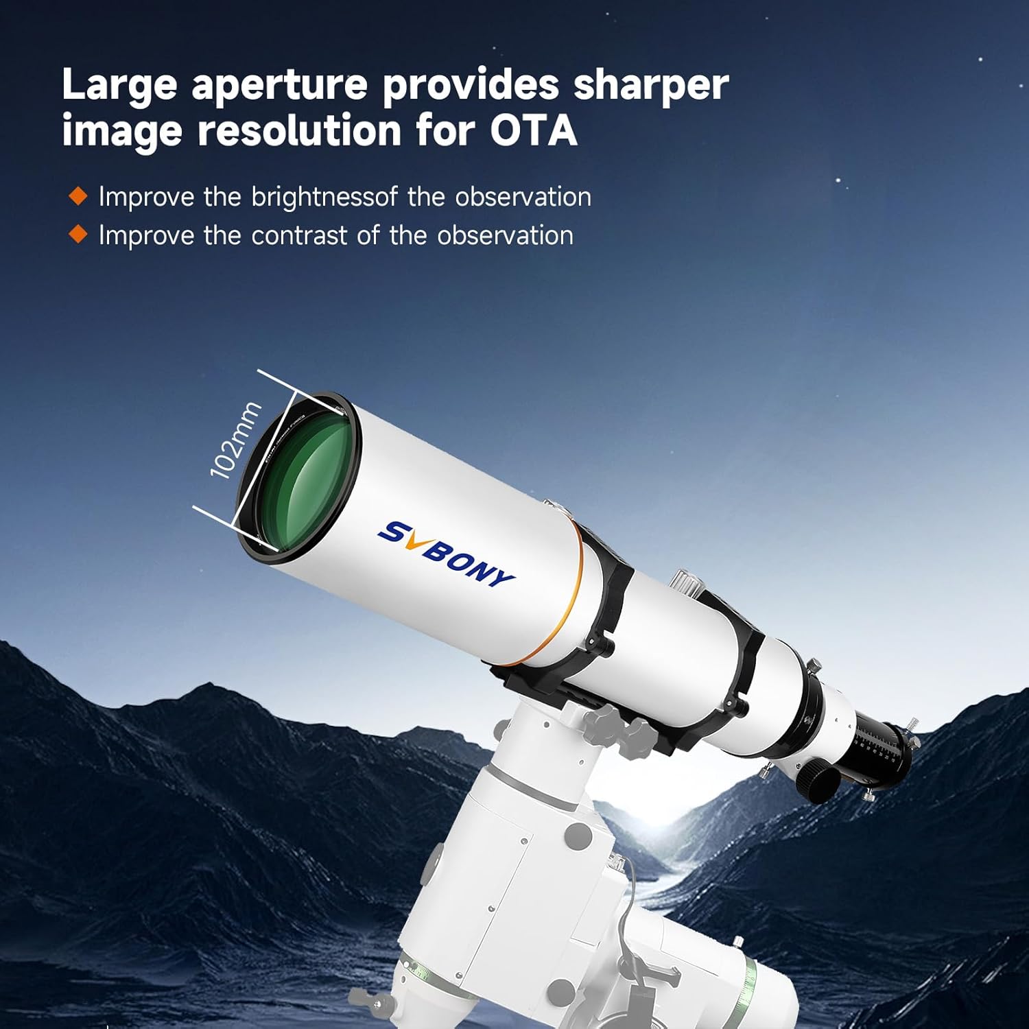 SVBONY SV503 Refractor Telescope, 102mm F7 Extra Low Dispersion Achromatic Refractor OTA, Dual-Speed Focuser, 90mm Back Focus, Telescope for Adults High Powered, for Deep Sky Planets Astrophotography