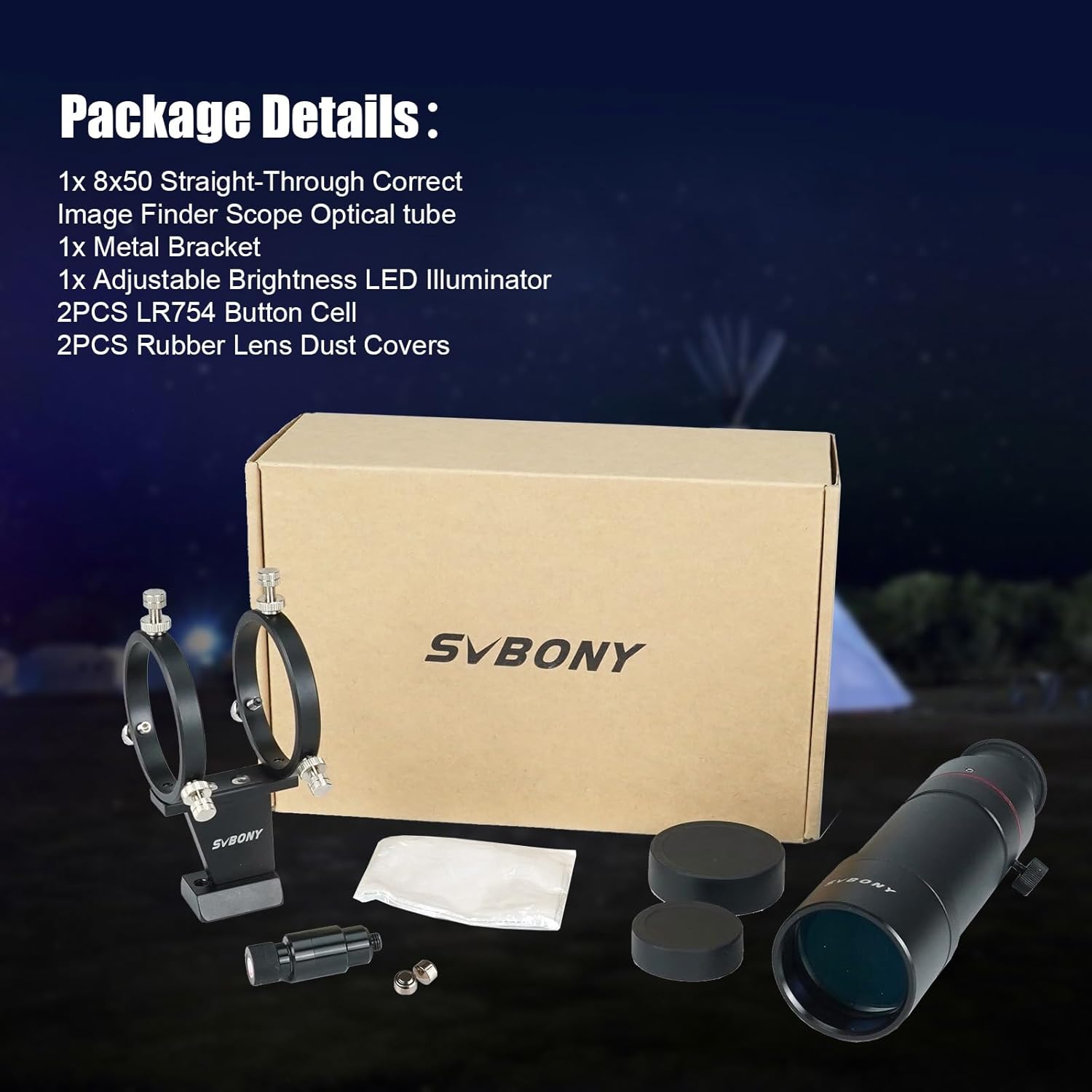 SVBONY SV208 Finder Scope, Straight-Through Corrected Image FMC Lens with Illuminated, 8x50 Finderscope for Astronomical Telescope