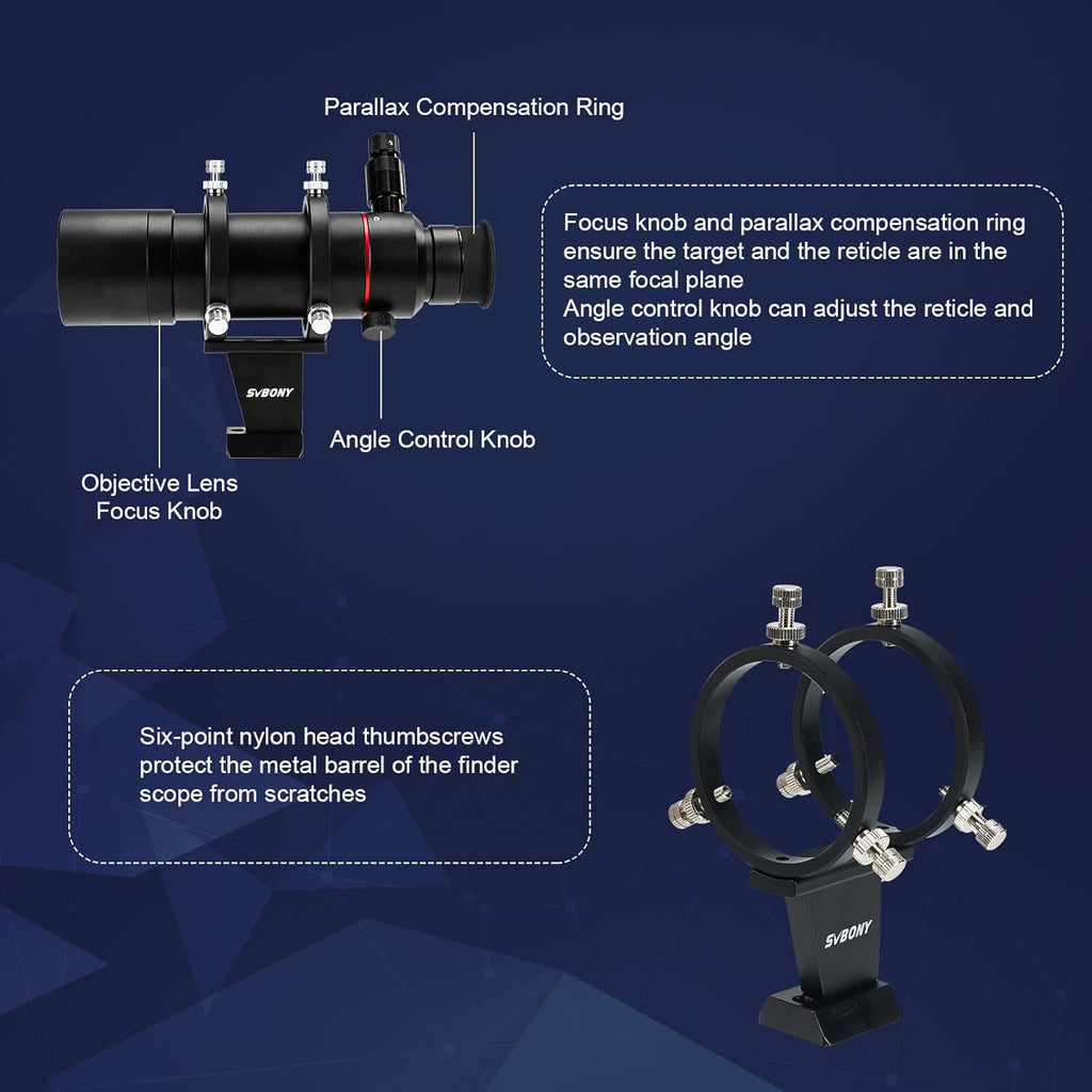 SVBONY SV208 Finder Scope, Straight-Through Corrected Image FMC Lens with Illuminated, 8x50 Finderscope for Astronomical Telescope